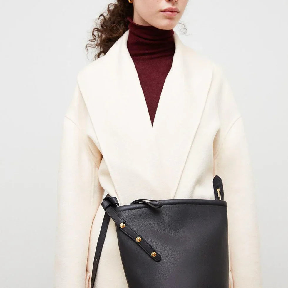 Black Leather Bucket Bag