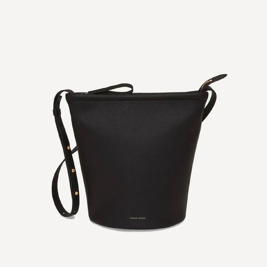 Black Leather Bucket Bag