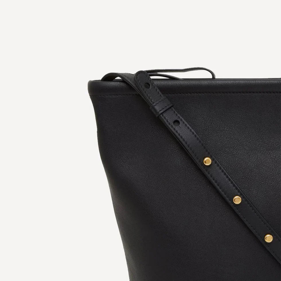 Black Leather Bucket Bag